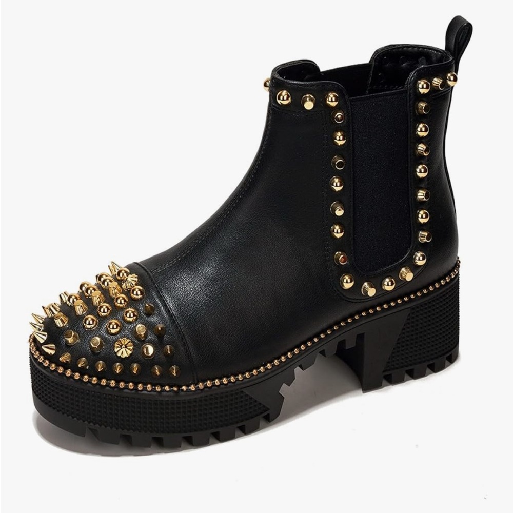 Cape Robbin Black and Gold Studded Ankle Booties